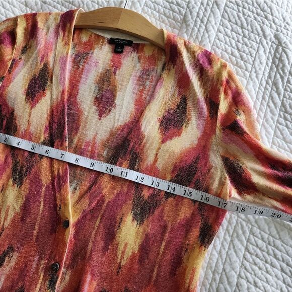Ann Taylor silk and linen print 3/4 sleeve cardigan sweater - Picture 9 of 12